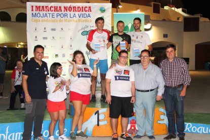 Podio Masculino general de la Marcha Nordica Mojate por la vida.