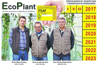 ECOPLANT. Pedro Nieto Carrasco, gerente; Javier Arredondo Ruiz, inspector; y Juan Antonio Pérez García, director técnico.