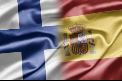 Las banderas de Finlandia y España unidas por Rayito.