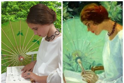 Leyendo en el jardín de Ricker.