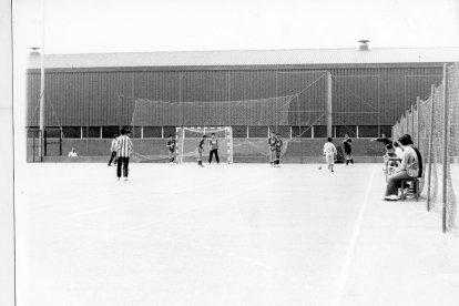 El pabellón cubierto al fondo de las pistas.