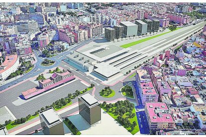 Alternativa con andenes sin cubrir y aparcamiento en superficie