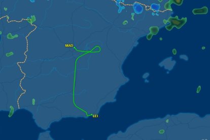 Recorrido del Almería - Barcelona de Vueling que ha sido desviado a Madrid.