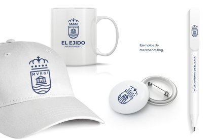 Nuevo escudo del Ayuntamiento de El Ejido aplicado en merchandising.