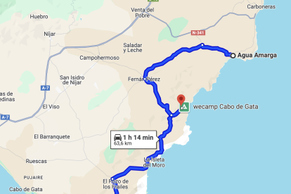 Ruta en carretera de San José, pasando por Aguamarga hasta Las negras