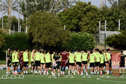 La charla de Rubi en el Día I de la pretemporada del Almería.