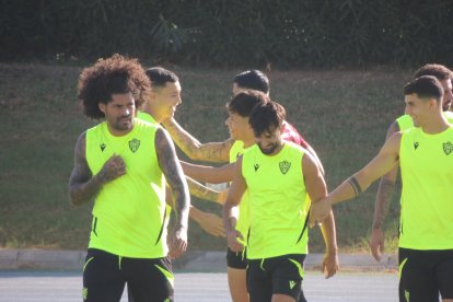 Aridane en su primer entrenamiento con el Almería después de pasar las pruebas médicas.