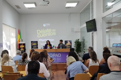 La decana del COPAO, Mariela Checa, y el vicesecretario, José Antonio García, durante la presentación de la campaña ‘Déjate de cuentos. Elige Psicología’.