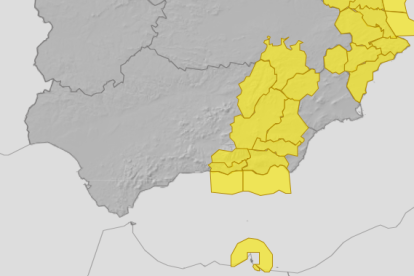 Mapa de Andalucía de la Aemet con las alertas previstas
