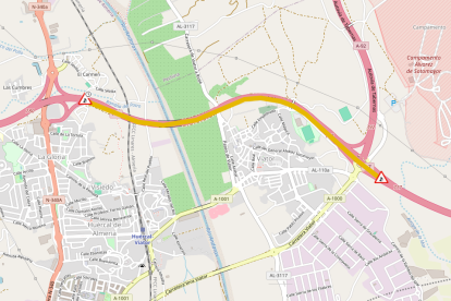El mapa de la DGT recoge dos accidentes en la A-7 en poco más de dos kilómetros.