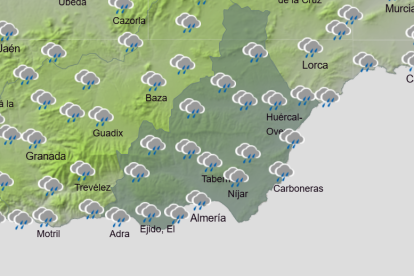 Predicción de lluvia en la tarde del domingo en Almería.