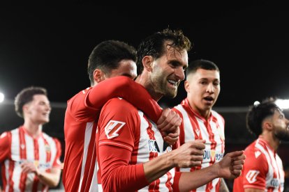 Leo Baptistao celebra su gol ante el Andorra.