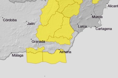 Mapa con los avisos amarillos en la provincia de Almería para este miércoles.
