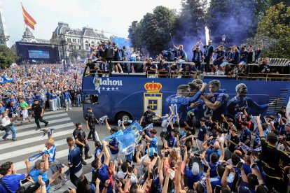 El Real Oviedo celebró por todo lo alto el ascenso a Primera el pasado ejercicio.