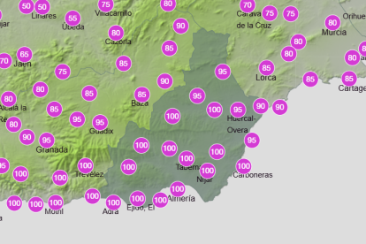Probabilidad de lluvia domingo a partir del mediodía
