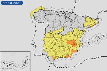 La previsión de la Aemet con muchos puntos de la provincia en avisos naranja para las próximas jornadas.