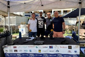 El periodista Guillermo Mirón; el presidente de la PD Garrucha, Borja Garrido; el gerente de Náutico, David Franco y el alcalde de Huércal-Overa, Domingo Fernández.