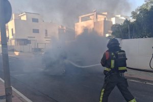 Arde un coche en la calle en Nueva Almería.