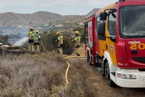 Efectivos de Bomberos del Levante en el lugar del incendio en Cantoria.