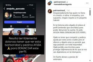 Denuncia de Patricia Ramírez del perfil falso.