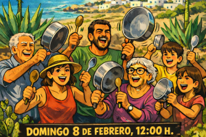 Detalle del cartel de la cacerolada vecinal en Cabo de Gata.