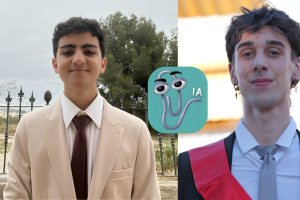Samuel Fernández y Eric Fuentes con Clippy, el asistente de Microsoft Word.