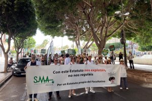 Un momento en la manifestación de los médicos que este viernes ha recorrido las calles del centro de Almería.
