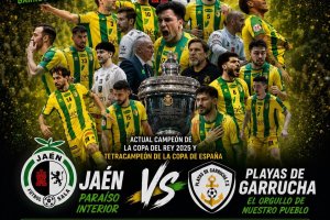 Cartel de la cita histórica de fútbol sala en el pabellón de Garrucha.