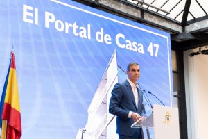 El presidente del Gobierno, Pedro Sánchez, en la presentación del Portal de Casa 47.