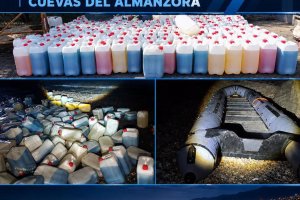 Garrafas de gasolina incautadas por la Policía Local de Cuevas del Almanzora.