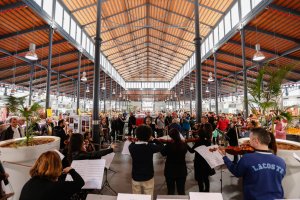 Actuación de los músicos en el Mercado Central.