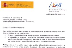 Carta enviada por la Aemet.