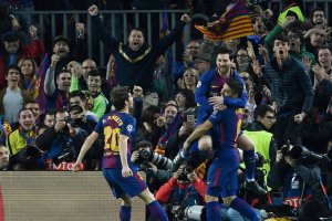 Celebración de Messi tras el 1-0.