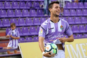 Óscar Plano celebrando un gol en el José Zorrilla.