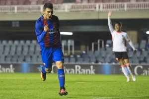 Dani Romera celebrando un gol con el Barça.