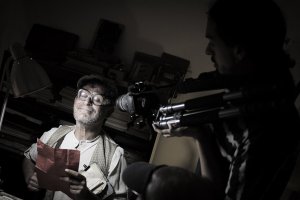 Daniel Ortega con el actor Paco Cañizares durante el rodaje del corto Clé. (Foto: Manuel Rubio)