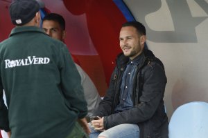 Iván Sánchez, en el banquillo, antes del Almería-Getafe.
