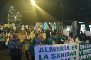Manifestación de las mareas Blanca y Verde a su salida de la Puerta Purchena de la capital.