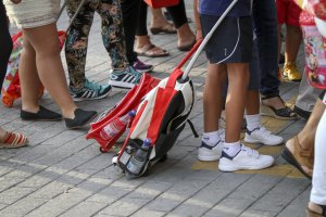 Escolares en su primer día de clase este curso.