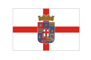 La Cruz de San Jorge, sobre fondo blanco, y el escudo de la provincia, componen la bandera.