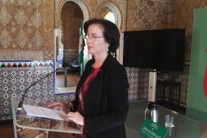 Gracia Fernández, delegada del Gobierno, esta mañana en la sede de la Junta.