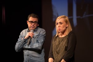 Alvarito y Nadia Torrijos durante un momento de la gala de clausura de #ccALM en el Teatro Apolo.