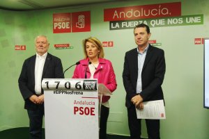 Rueda de prensa esta mañana en la sede del PSOE.