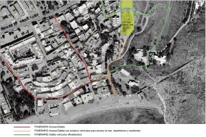 Plano de Aguamarga facilitado por el Ayuntamiento con el sentido de la circulación de entrada y salida al pueblo.