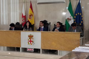 Mesa presidencial del Pleno en la que está Castellón