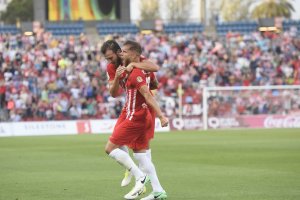 Morcillo celebrando el gol al Reus.