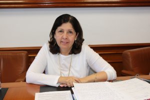 La alcaldesa de Mojácar, Rosa María Cano, en el salón de plenos.