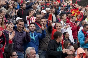 La grada en la última visita del Barça al Mediterráneo.