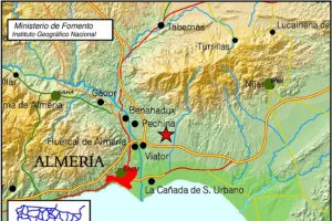 La estrella roja marca el epicentro del seísmo de esta tarde registrado en Viator.