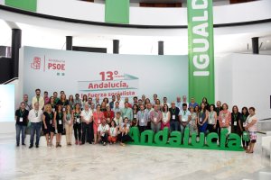 Foto de familia de la delegación almeriense que participa en el Congreso del PSOE de Andalucía en Sevilla.